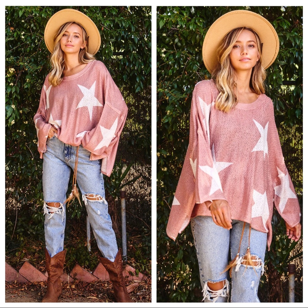 #14 Light rust Star Print LightWeight Dolman Sweater - Picture 2 of 7